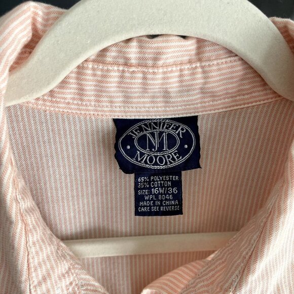 Vtg 80’s Jennifer Moore Pink Striped Button Front Shirtdress Midi Full Skirt Sun - Picture 4 of 7